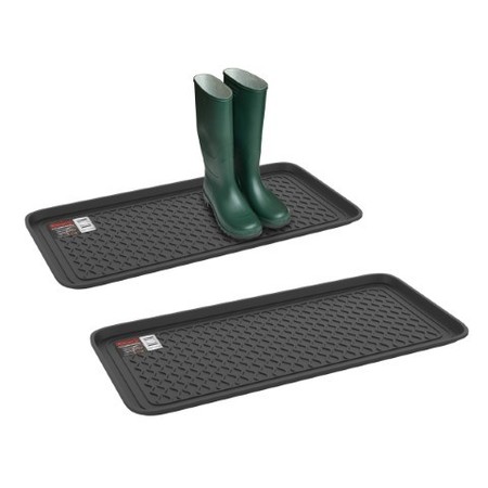 FLEMING SUPPLY All Weather Boot Tray Water Resistant Plastic Utility Shoe Mat, Indoor/Outdoor 
(Set of Two, Black) 438364JCM